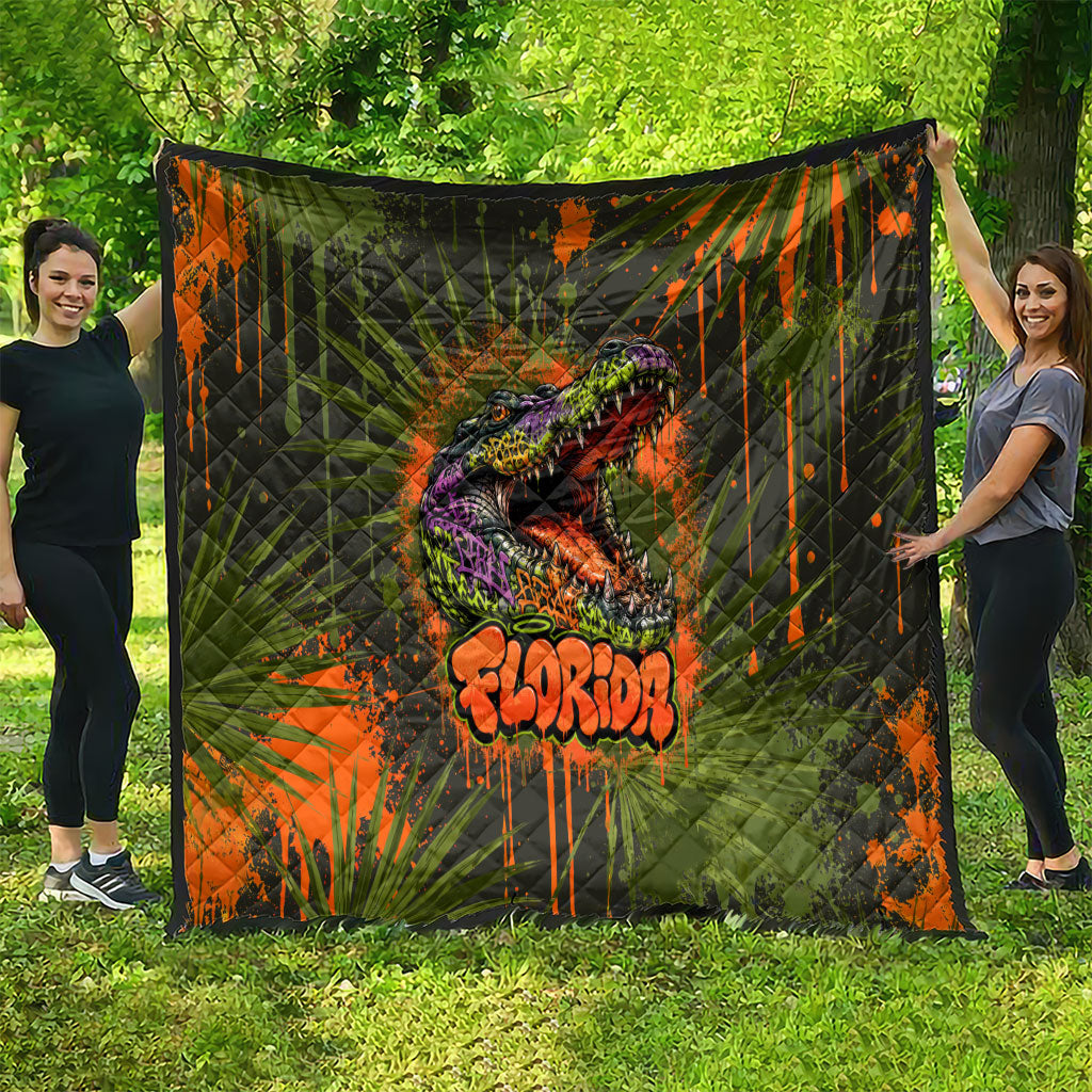 Florida Alligator Airboat Quilt Everglade Swamp Life Graffiti Splatter Artwork