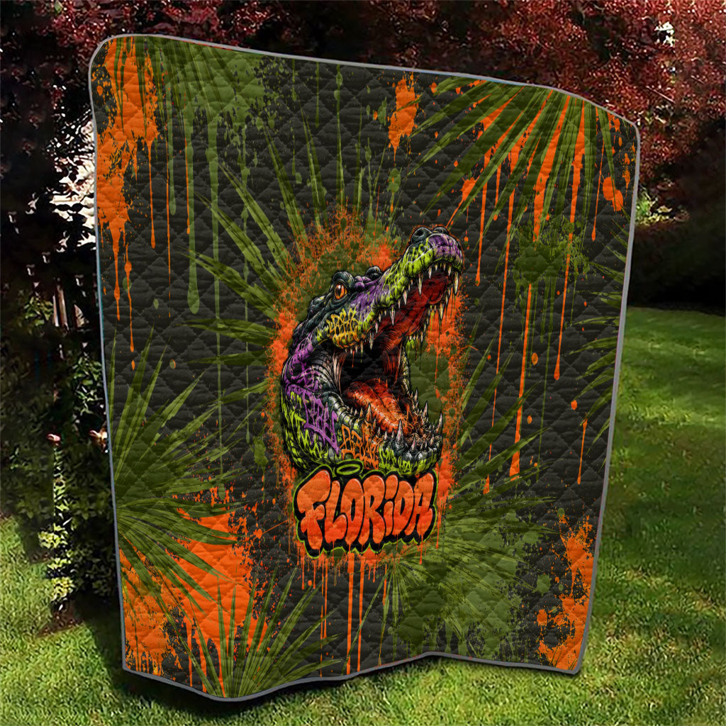 Florida Alligator Airboat Quilt Everglade Swamp Life Graffiti Splatter Artwork