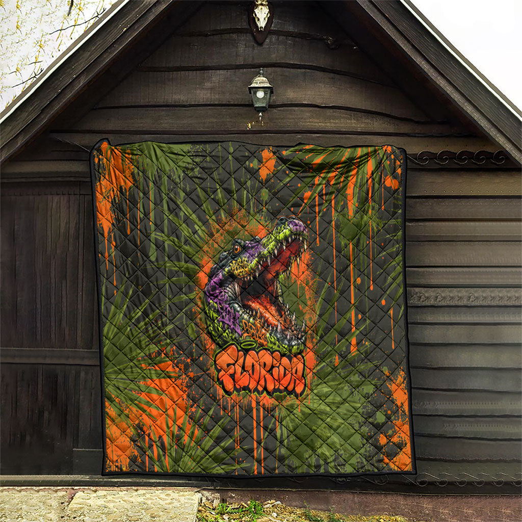 Florida Alligator Airboat Quilt Everglade Swamp Life Graffiti Splatter Artwork
