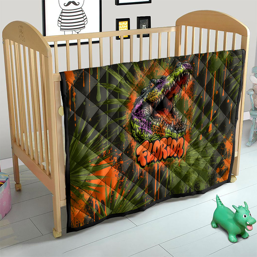 Florida Alligator Airboat Quilt Everglade Swamp Life Graffiti Splatter Artwork