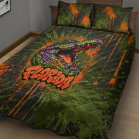Florida Alligator Airboat Quilt Bed Set Everglade Swamp Life Graffiti Splatter Artwork