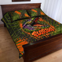 Florida Alligator Airboat Quilt Bed Set Everglade Swamp Life Graffiti Splatter Artwork