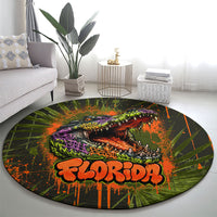 Florida Alligator Airboat Round Carpet Everglade Swamp Life Graffiti Splatter Artwork