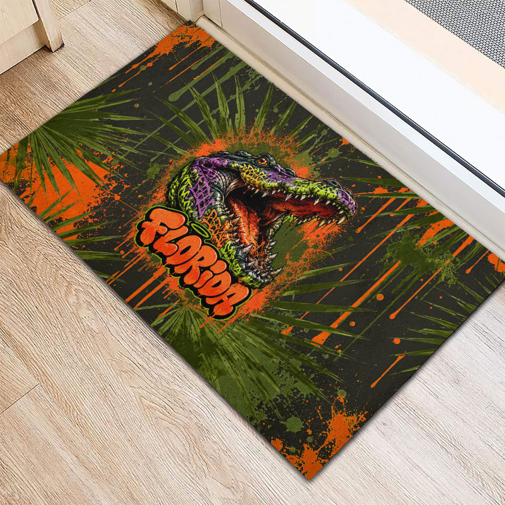Florida Alligator Airboat Rubber Doormat Everglade Swamp Life Graffiti Splatter Artwork