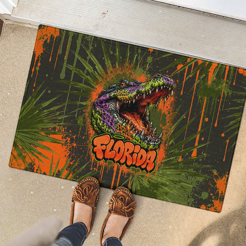 Florida Alligator Airboat Rubber Doormat Everglade Swamp Life Graffiti Splatter Artwork