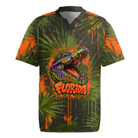 Florida Alligator Airboat Rugby Jersey Everglade Swamp Life Graffiti Splatter Artwork
