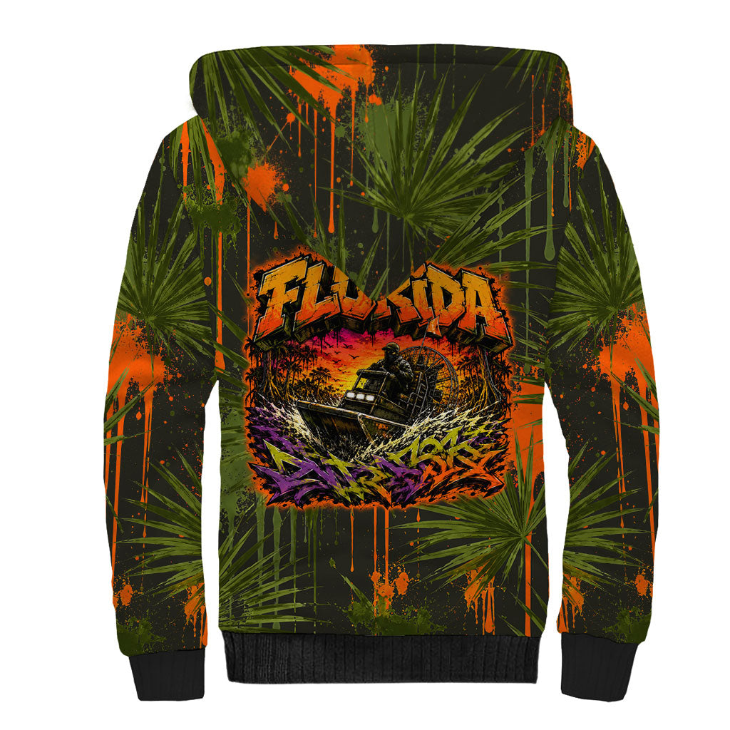 Florida Alligator Airboat Sherpa Hoodie Everglade Swamp Life Graffiti Splatter Artwork