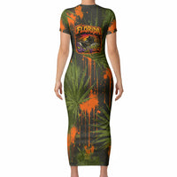 Florida Alligator Airboat Short Sleeve Bodycon Dress Everglade Swamp Life Graffiti Splatter Artwork