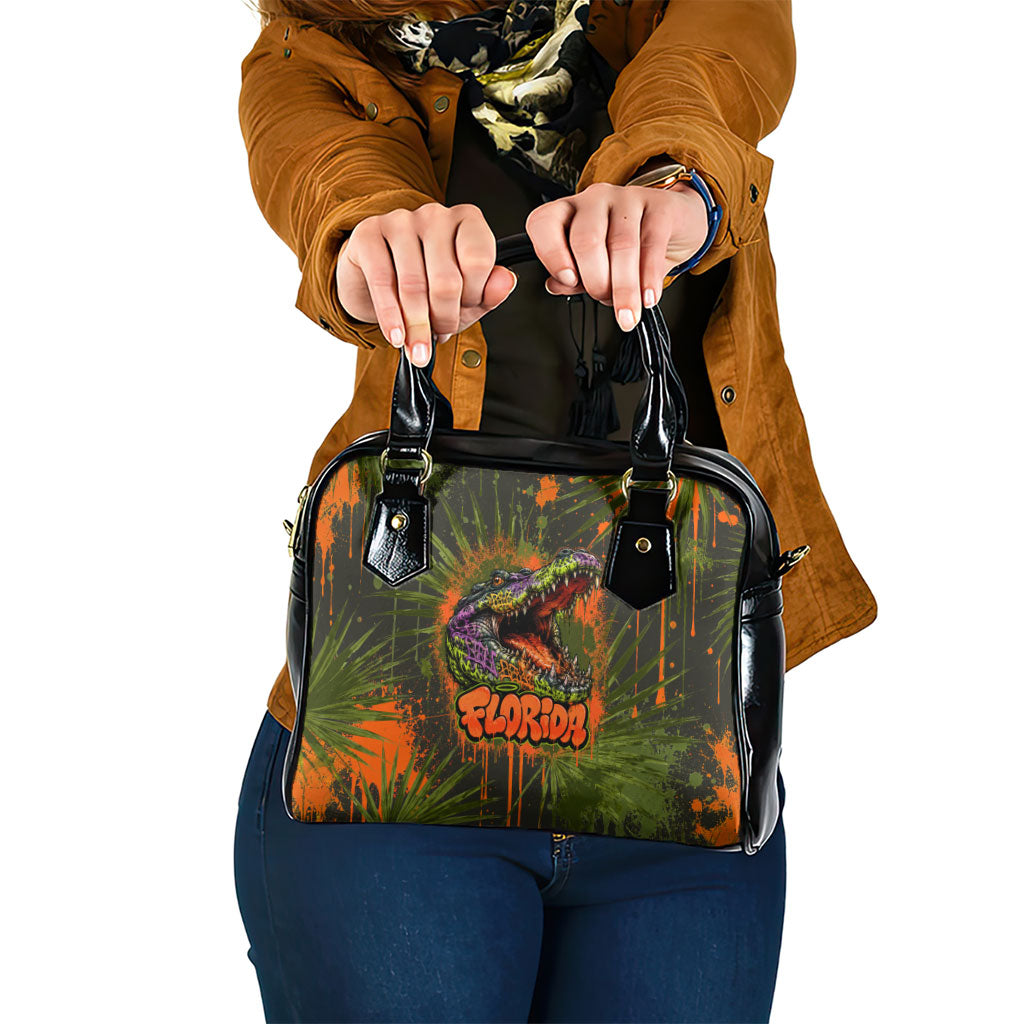 Florida Alligator Airboat Shoulder Handbag Everglade Swamp Life Graffiti Splatter Artwork