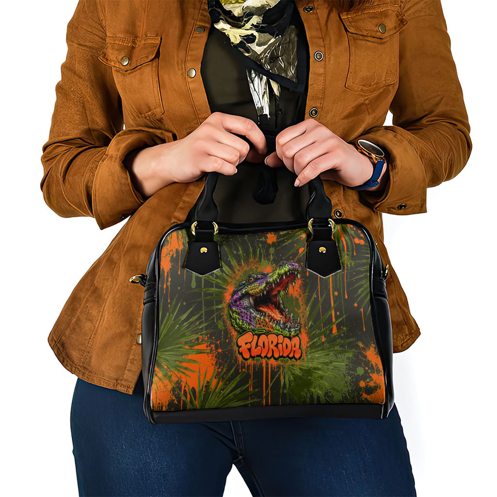 Florida Alligator Airboat Shoulder Handbag Everglade Swamp Life Graffiti Splatter Artwork