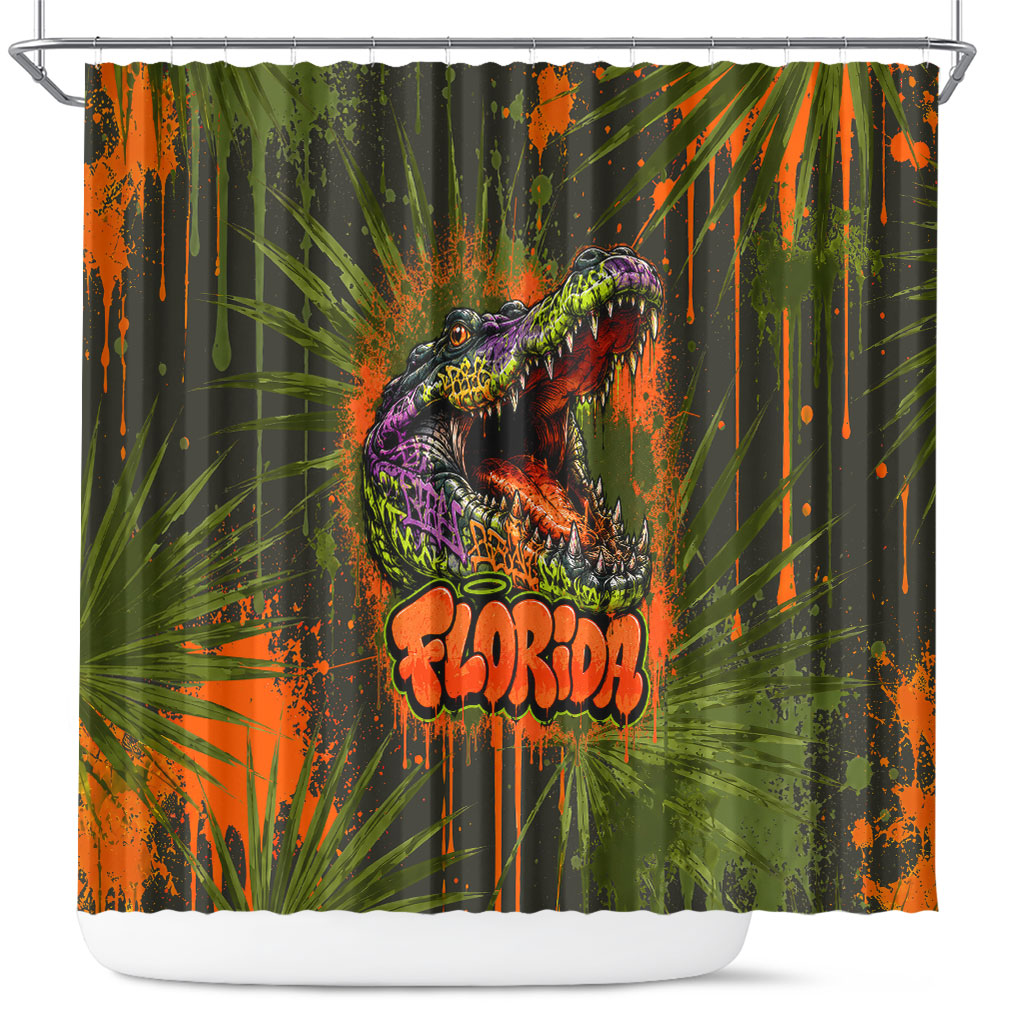Florida Alligator Airboat Shower Curtain Everglade Swamp Life Graffiti Splatter Artwork