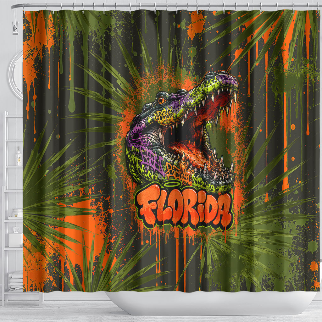 Florida Alligator Airboat Shower Curtain Everglade Swamp Life Graffiti Splatter Artwork