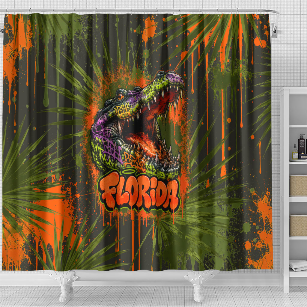 Florida Alligator Airboat Shower Curtain Everglade Swamp Life Graffiti Splatter Artwork
