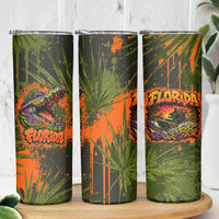 Florida Alligator Airboat Skinny Tumbler Everglade Swamp Life Graffiti Splatter Artwork