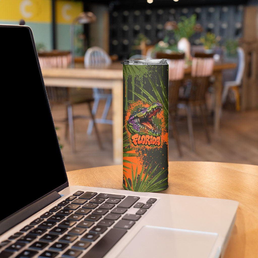 Florida Alligator Airboat Skinny Tumbler Everglade Swamp Life Graffiti Splatter Artwork