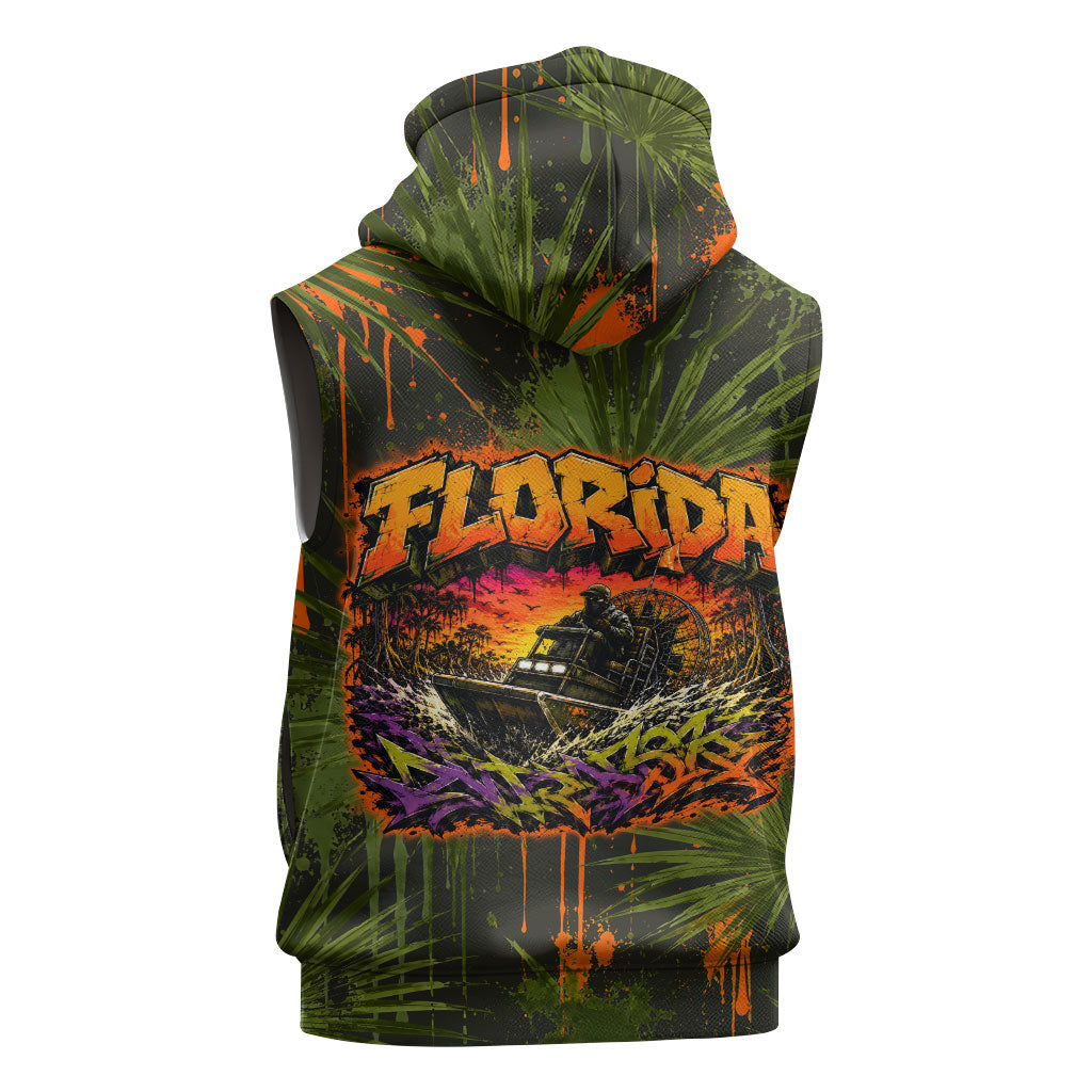 Florida Alligator Airboat Sleeveless Hoodie Everglade Swamp Life Graffiti Splatter Artwork