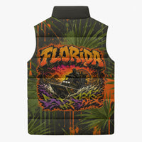 Florida Alligator Airboat Sleeveless Puffer Jacket Everglade Swamp Life Graffiti Splatter Artwork