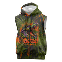 Florida Alligator Airboat Sleeveless Zip Hoodie Everglade Swamp Life Graffiti Splatter Artwork