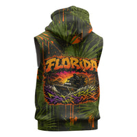 Florida Alligator Airboat Sleeveless Zip Hoodie Everglade Swamp Life Graffiti Splatter Artwork