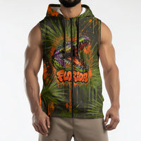 Florida Alligator Airboat Sleeveless Zip Hoodie Everglade Swamp Life Graffiti Splatter Artwork