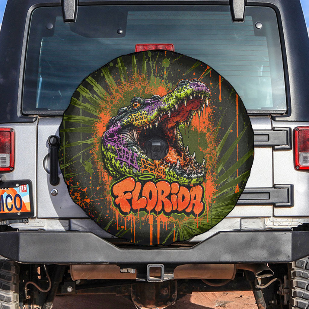 Florida Alligator Airboat Spare Tire Cover Everglade Swamp Life Graffiti Splatter Artwork