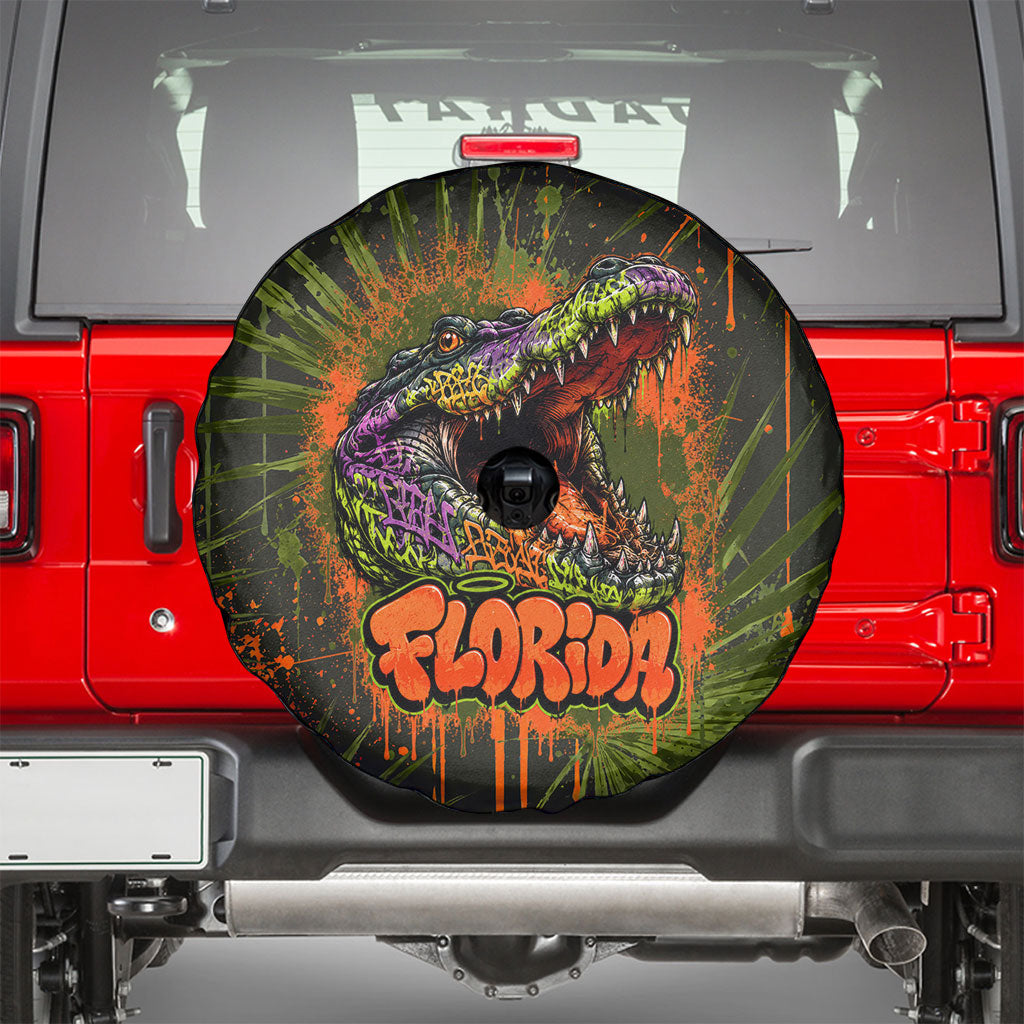 Florida Alligator Airboat Spare Tire Cover Everglade Swamp Life Graffiti Splatter Artwork