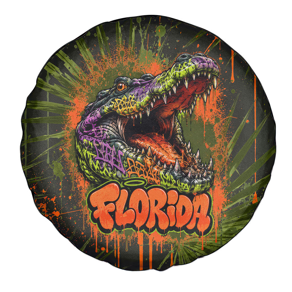 Florida Alligator Airboat Spare Tire Cover Everglade Swamp Life Graffiti Splatter Artwork