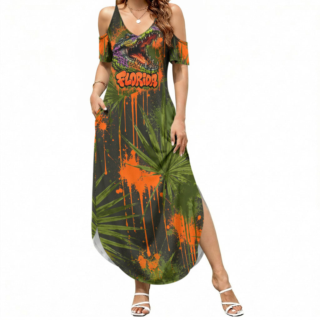 Florida Alligator Airboat Summer Maxi Dress Everglade Swamp Life Graffiti Splatter Artwork