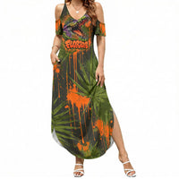Florida Alligator Airboat Summer Maxi Dress Everglade Swamp Life Graffiti Splatter Artwork