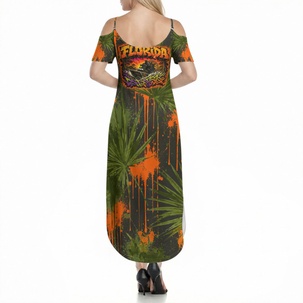 Florida Alligator Airboat Summer Maxi Dress Everglade Swamp Life Graffiti Splatter Artwork