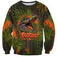 Florida Alligator Airboat Sweatshirt Everglade Swamp Life Graffiti Splatter Artwork