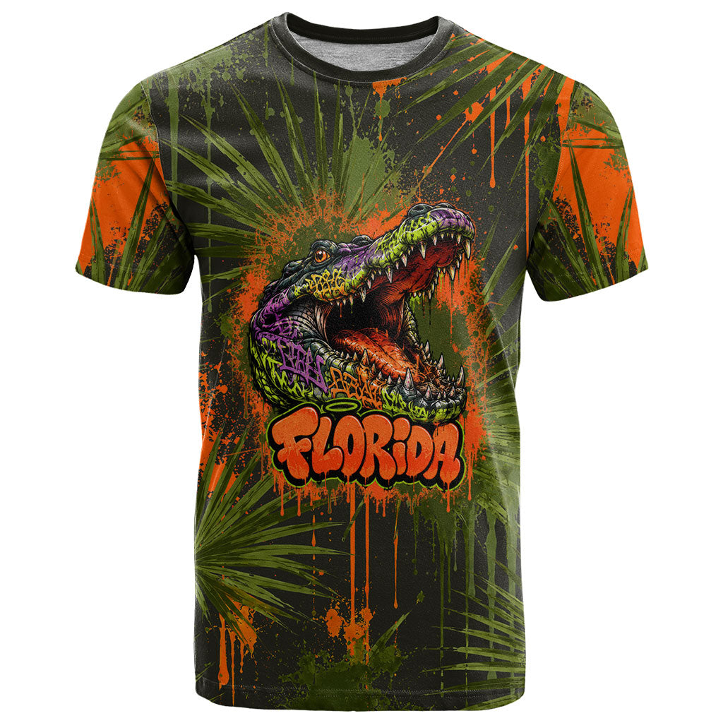 Florida Alligator Airboat T Shirt Everglade Swamp Life Graffiti Splatter Artwork
