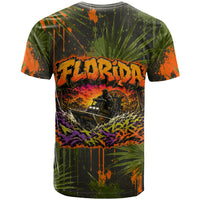 Florida Alligator Airboat T Shirt Everglade Swamp Life Graffiti Splatter Artwork