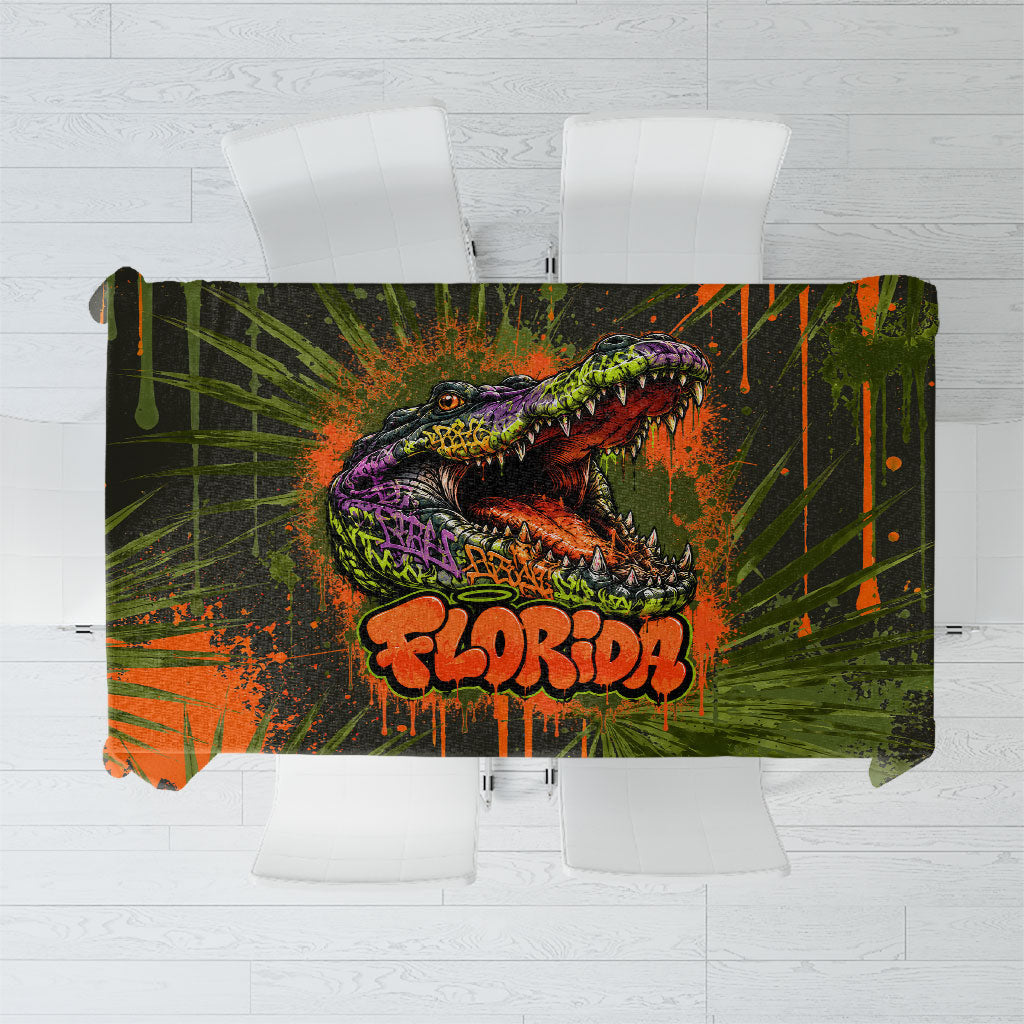 Florida Alligator Airboat Tablecloth Everglade Swamp Life Graffiti Splatter Artwork