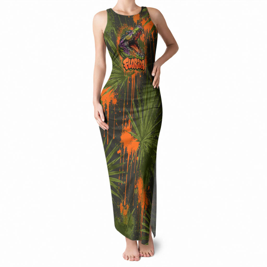 Florida Alligator Airboat Tank Maxi Dress Everglade Swamp Life Graffiti Splatter Artwork