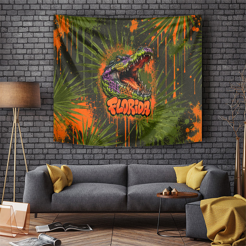 Florida Alligator Airboat Tapestry Everglade Swamp Life Graffiti Splatter Artwork