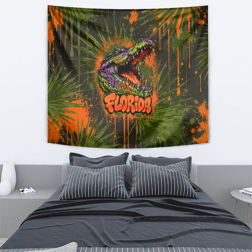 Florida Alligator Airboat Tapestry Everglade Swamp Life Graffiti Splatter Artwork