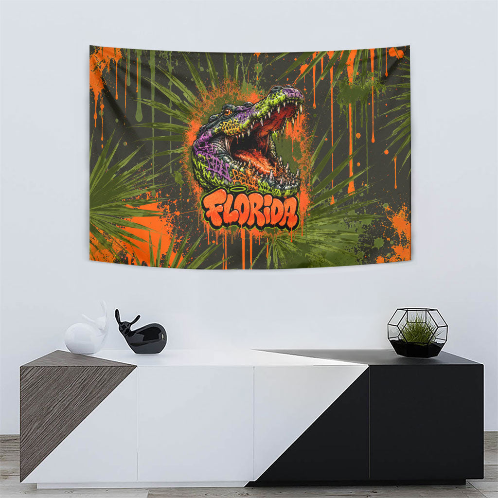 Florida Alligator Airboat Tapestry Everglade Swamp Life Graffiti Splatter Artwork