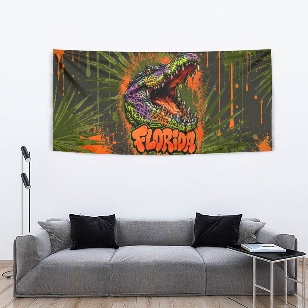 Florida Alligator Airboat Tapestry Everglade Swamp Life Graffiti Splatter Artwork
