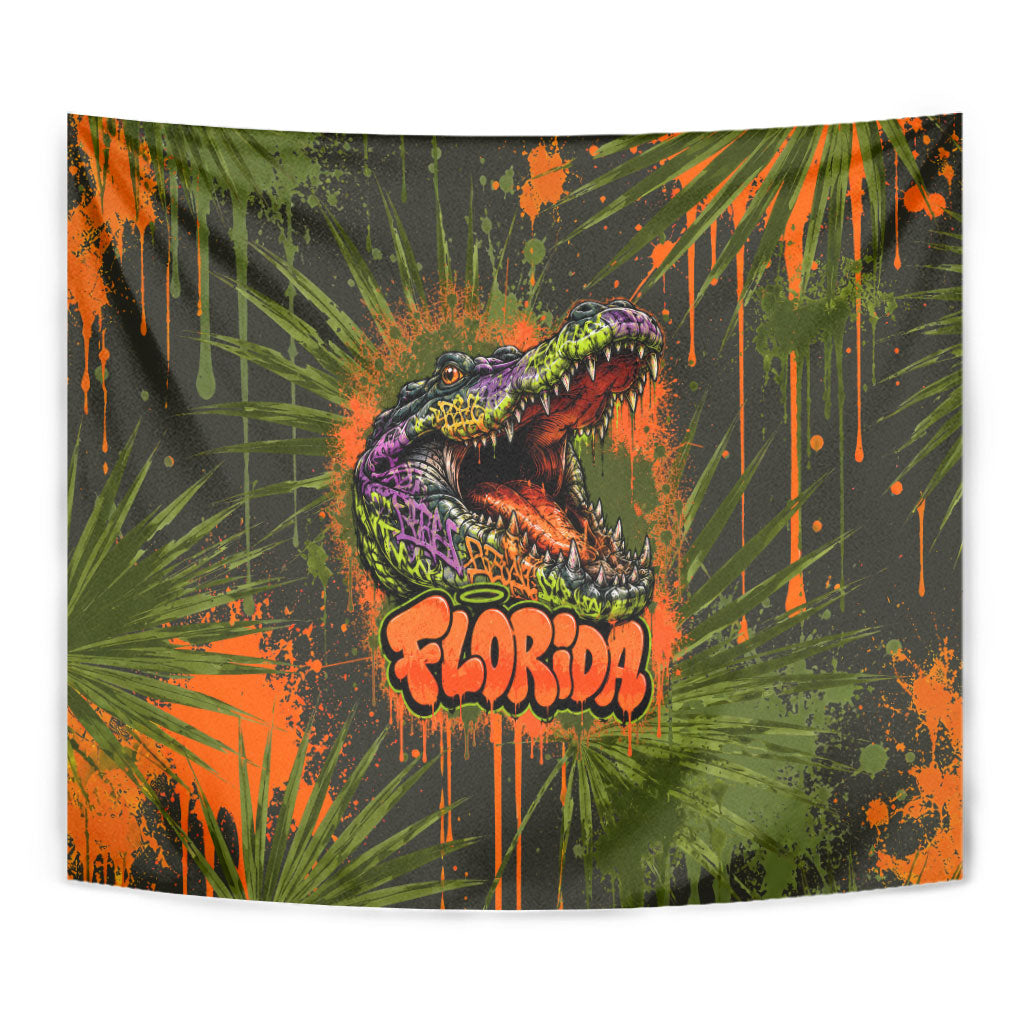 Florida Alligator Airboat Tapestry Everglade Swamp Life Graffiti Splatter Artwork