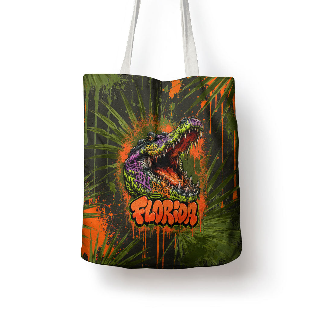 Florida Alligator Airboat Tote Bag Everglade Swamp Life Graffiti Splatter Artwork