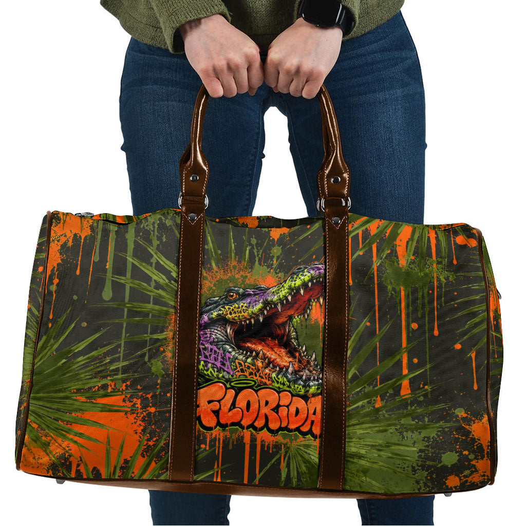 Florida Alligator Airboat Travel Bag Everglade Swamp Life Graffiti Splatter Artwork