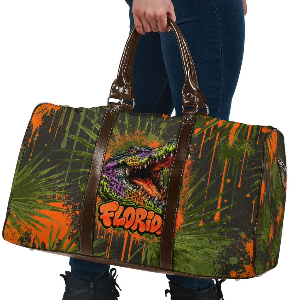 Florida Alligator Airboat Travel Bag Everglade Swamp Life Graffiti Splatter Artwork