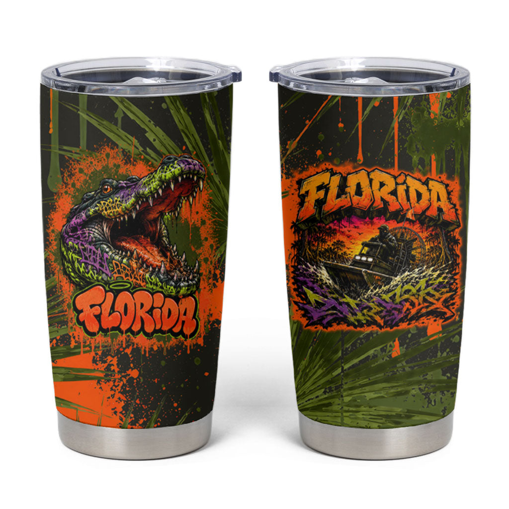 Florida Alligator Airboat Tumbler Cup Everglade Swamp Life Graffiti Splatter Artwork