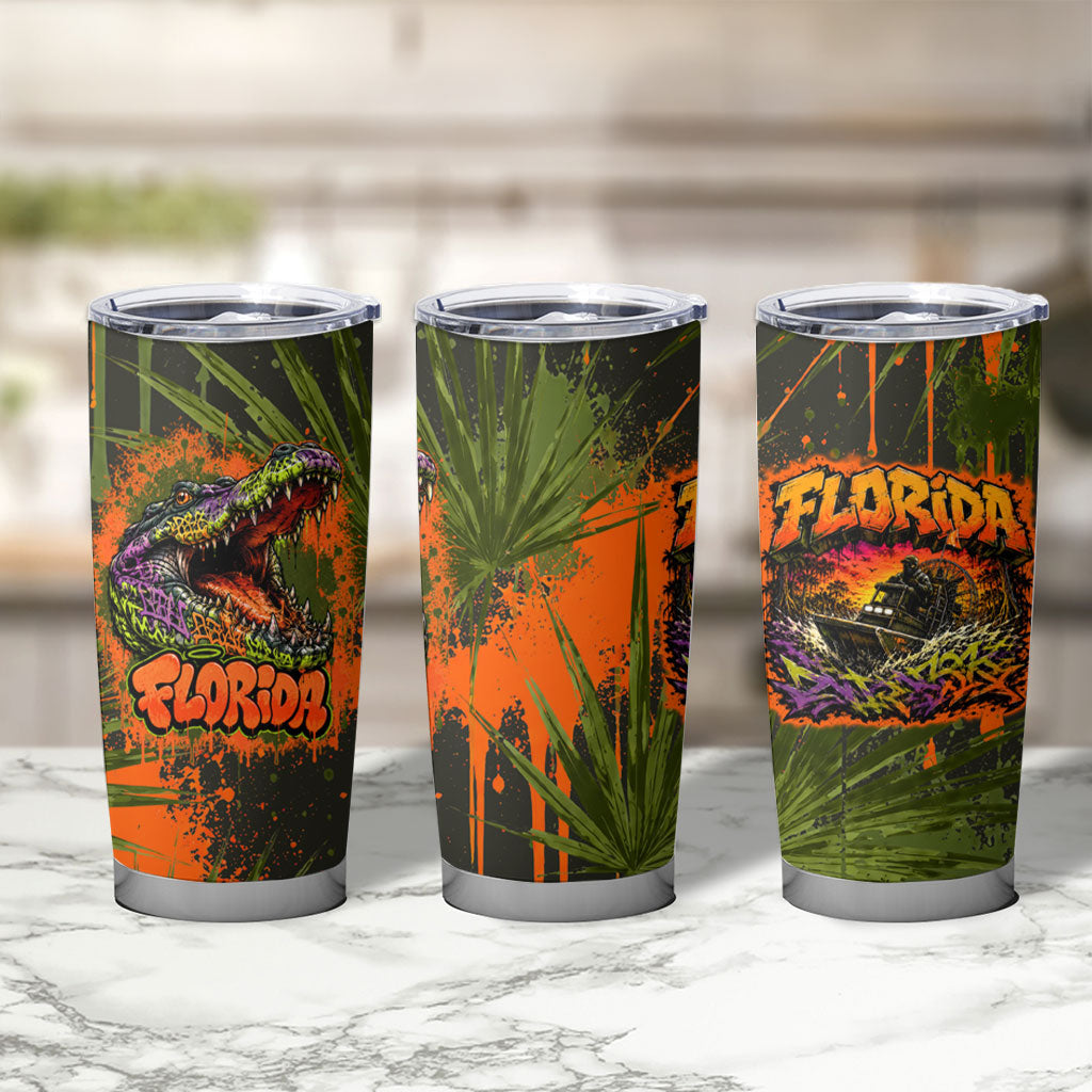 Florida Alligator Airboat Tumbler Cup Everglade Swamp Life Graffiti Splatter Artwork