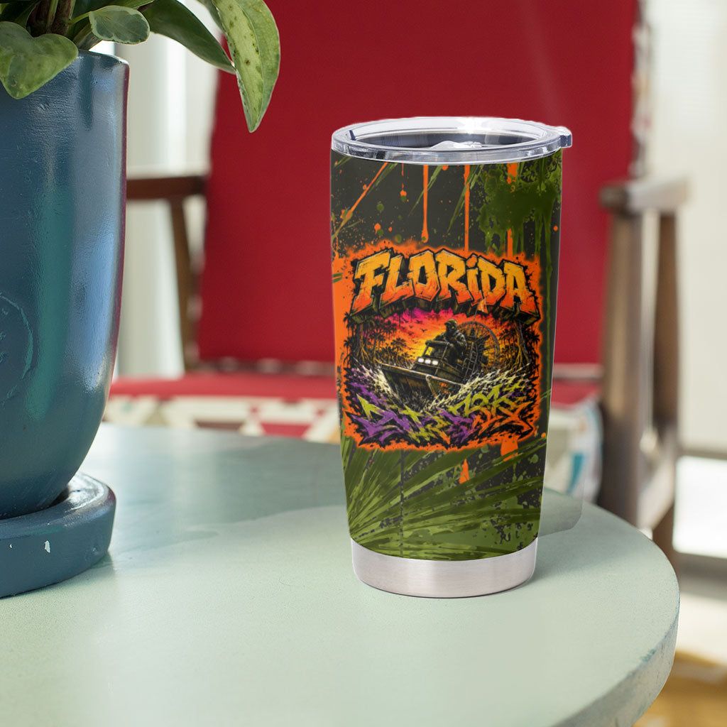 Florida Alligator Airboat Tumbler Cup Everglade Swamp Life Graffiti Splatter Artwork