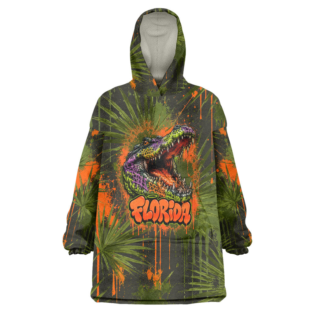 Florida Alligator Airboat Wearable Blanket Hoodie Everglade Swamp Life Graffiti Splatter Artwork