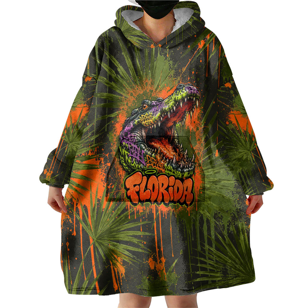 Florida Alligator Airboat Wearable Blanket Hoodie Everglade Swamp Life Graffiti Splatter Artwork