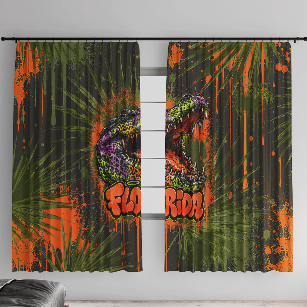 Florida Alligator Airboat Window Curtain Everglade Swamp Life Graffiti Splatter Artwork