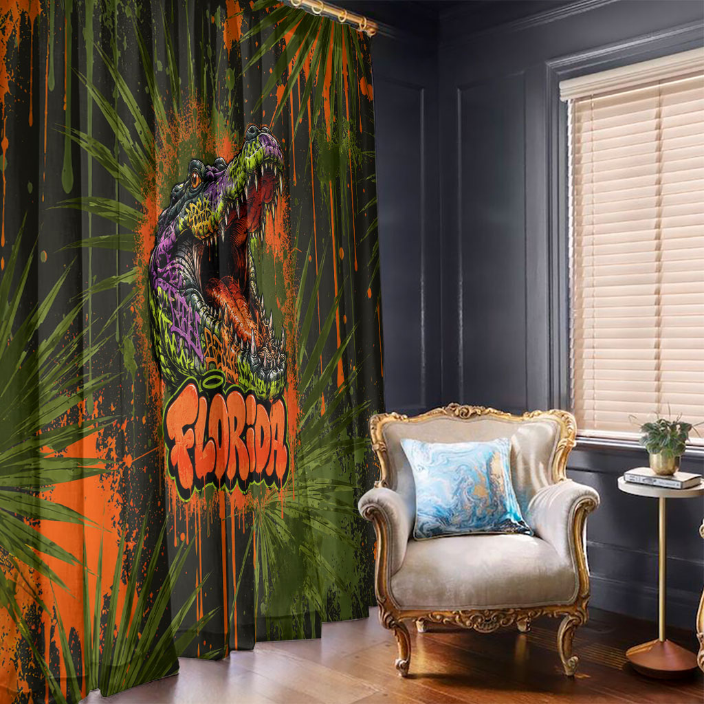Florida Alligator Airboat Window Curtain Everglade Swamp Life Graffiti Splatter Artwork